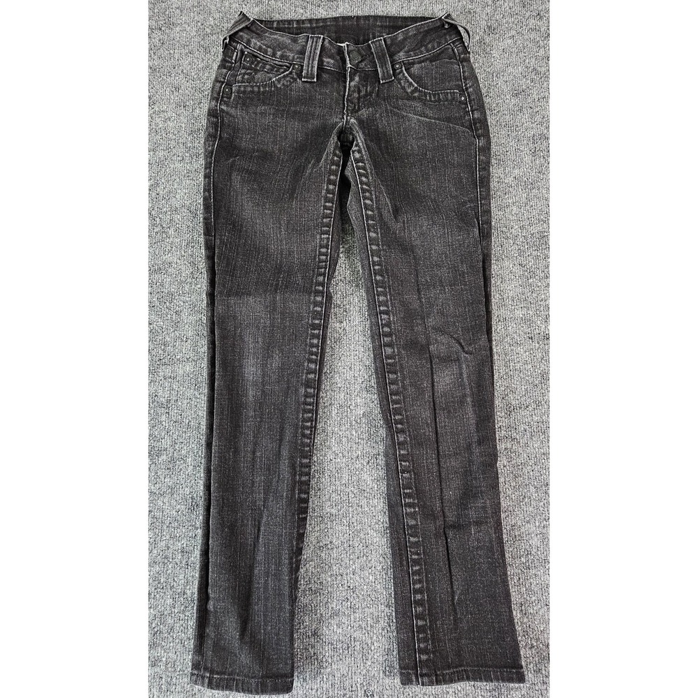 True Religion Jeans‎ Womens 26 Black Straight Leg Flap Pocket USA Stretch P95229